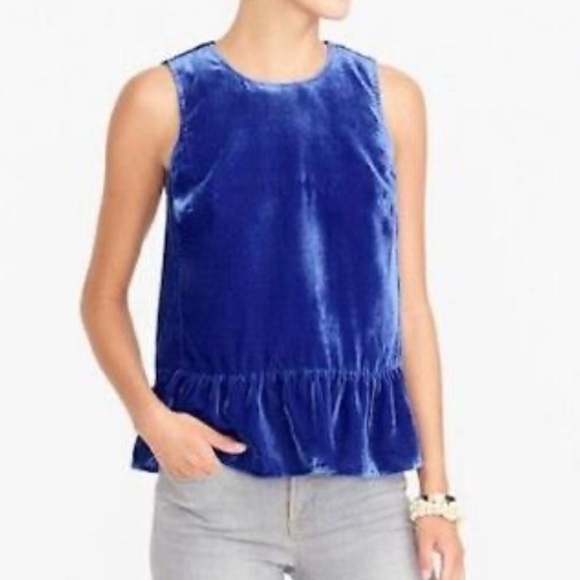 NWT J.Crew Royal Blue Velour Peplum Blouse - Picture 1 of 5